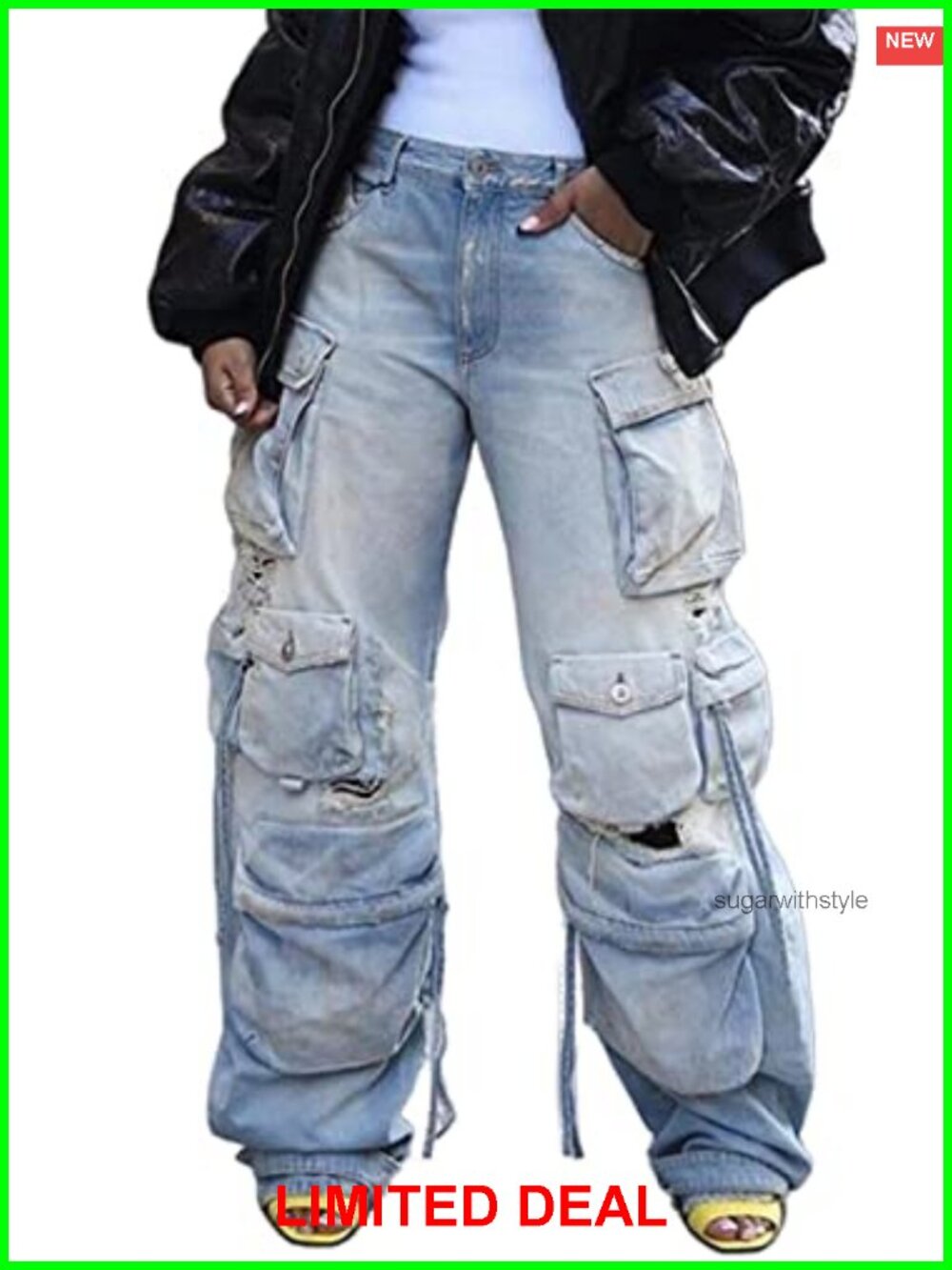 Cargo Jeans High Waisted Wide Leg Baggy Denim Pants Y2K Streetwear
